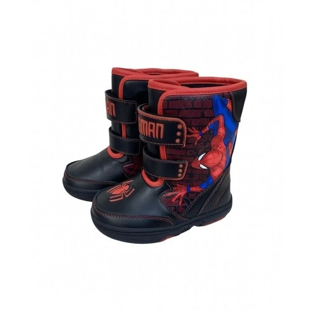 Marvel Boys Spider-Man Light-Up Hook & Loop Winter Boots Red/Black Size 8
